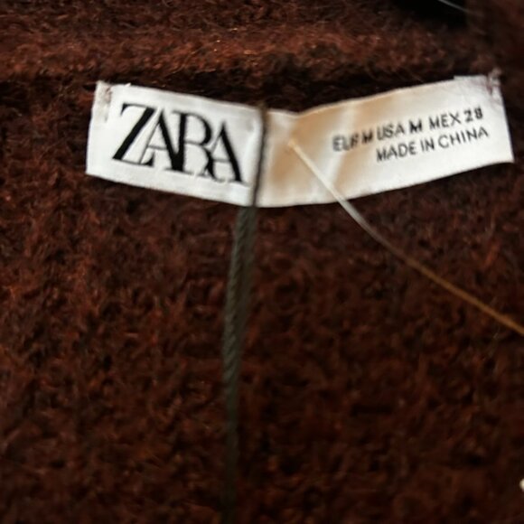 NWOT Zara Burgundy Knit Cardigan Sweater With Pockets - Picture 7 of 10